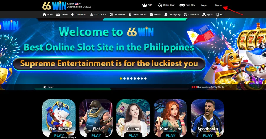 Go to Official Website and click 66Win Register